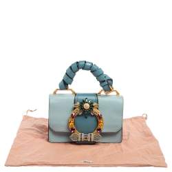 Miu Miu Two Tone Blue Leather Crystal Embellished Flap Top Handle Bag