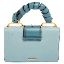 Miu Miu Two Tone Blue Leather Crystal Embellished Flap Top Handle Bag