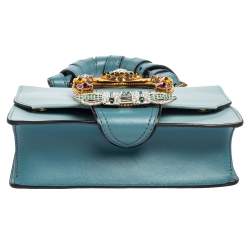 Miu Miu Two Tone Blue Leather Crystal Embellished Flap Top Handle Bag