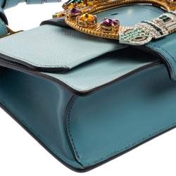 Miu Miu Two Tone Blue Leather Crystal Embellished Flap Top Handle Bag