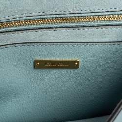 Miu Miu Two Tone Blue Leather Crystal Embellished Flap Top Handle Bag