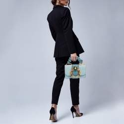 Miu Miu Two Tone Blue Leather Crystal Embellished Flap Top Handle Bag