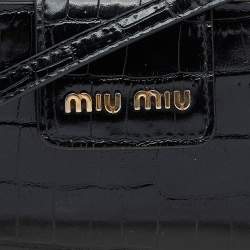 Miu Miu Black Croc Embossed Leather Crossbody Bag