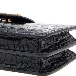 Miu Miu Black Croc Embossed Leather Crossbody Bag