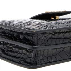 Miu Miu Black Croc Embossed Leather Crossbody Bag