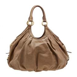 Miu Miu Brown Vitello Leather Sport Hobo