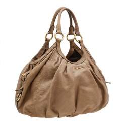 Miu Miu Brown Vitello Leather Sport Hobo