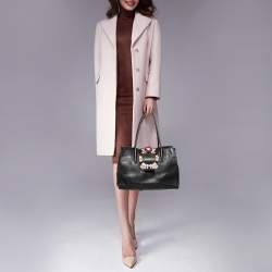 Pre Owned Miu Miu Black Leather Crystal Embellished Buckle Flap Tote