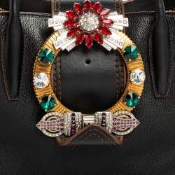 Pre Owned Miu Miu Black Leather Crystal Embellished Buckle Flap Tote