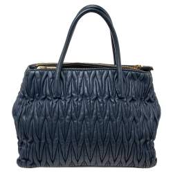 Miu Miu Navy Blue Matelassé Leather Tote
