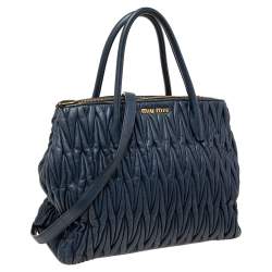 Miu Miu Navy Blue Matelassé Leather Tote