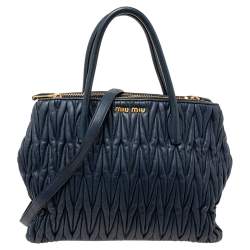 Miu Miu Navy Blue Matelassé Leather Tote