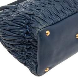 Miu Miu Navy Blue Matelassé Leather Tote
