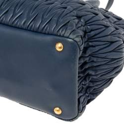 Miu Miu Navy Blue Matelassé Leather Tote