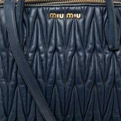 Miu Miu Navy Blue Matelassé Leather Tote