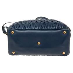 Miu Miu Navy Blue Matelassé Leather Tote