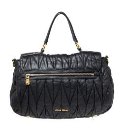 Miu Miu Black Matelassé Leather Flap Satchel