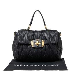 Miu Miu Black Matelassé Leather Flap Satchel