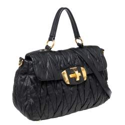 Miu Miu Black Matelassé Leather Flap Satchel