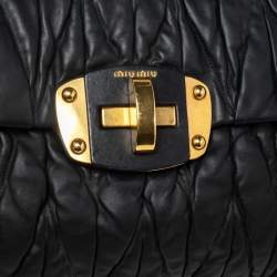 Miu Miu Black Matelassé Leather Flap Satchel