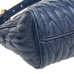 Pre Owned Miu Miu Blue Matelassé Leather Top Zip Shoulder Bag