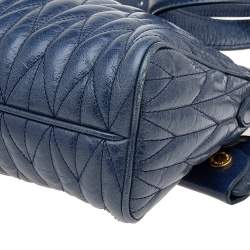 Pre Owned Miu Miu Blue Matelassé Leather Top Zip Shoulder Bag