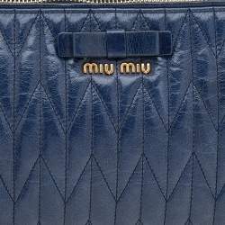 Pre Owned Miu Miu Blue Matelassé Leather Top Zip Shoulder Bag