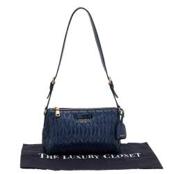 Pre Owned Miu Miu Blue Matelassé Leather Top Zip Shoulder Bag