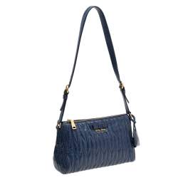 Pre Owned Miu Miu Blue Matelassé Leather Top Zip Shoulder Bag