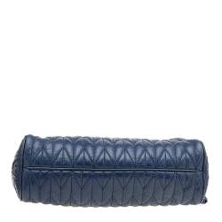Pre Owned Miu Miu Blue Matelassé Leather Top Zip Shoulder Bag