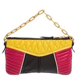 Pre Owned Miu Miu Multicolor Matelassé Leather Biker Zip Shoulder Bag