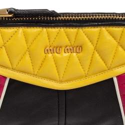 Pre Owned Miu Miu Multicolor Matelassé Leather Biker Zip Shoulder Bag