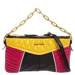 Pre Owned Miu Miu Multicolor Matelassé Leather Biker Zip Shoulder Bag
