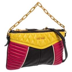Pre Owned Miu Miu Multicolor Matelassé Leather Biker Zip Shoulder Bag
