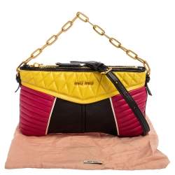 Pre Owned Miu Miu Multicolor Matelassé Leather Biker Zip Shoulder Bag