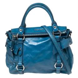 Miu Miu Blue Leather Vitello Lux Leather Bow Top Handle Bag Miu Miu