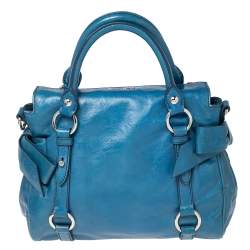 مملوكة مسبقًا Miu Miu Blue Leather Vitello Lux Leather Bow Top Handle Bag