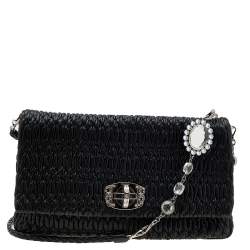 Pre Owned Miu Miu Black Matelassé Nappa Leather Crystal Shoulder Bag
