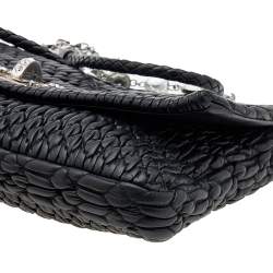 Pre Owned Miu Miu Black Matelassé Nappa Leather Crystal Shoulder Bag