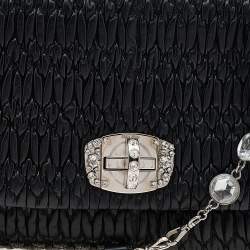 Pre Owned Miu Miu Black Matelassé Nappa Leather Crystal Shoulder Bag
