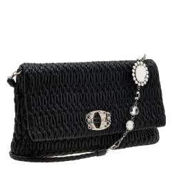 Pre Owned Miu Miu Black Matelassé Nappa Leather Crystal Shoulder Bag