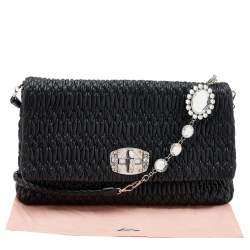 Pre Owned Miu Miu Black Matelassé Nappa Leather Crystal Shoulder Bag