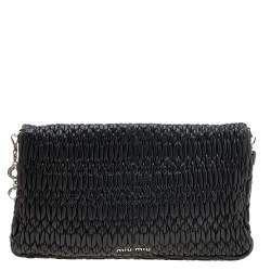 Pre Owned Miu Miu Black Matelassé Nappa Leather Crystal Shoulder Bag