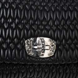 Pre Owned Miu Miu Black Matelassé Leather Crystal Flap Shoulder Bag 