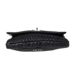 Pre Owned Miu Miu Black Matelassé Leather Crystal Flap Shoulder Bag 