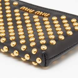 Miu Miu Black Leather Studded Zip Around Wallet
