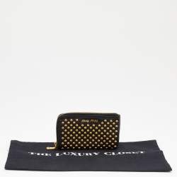 Miu Miu Black Leather Studded Zip Around Wallet