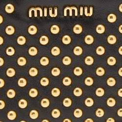 Miu Miu Black Leather Studded Zip Around Wallet