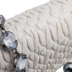 Miu Miu White Matelasse Leather Crystal Shoulder Bag