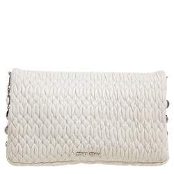 Miu Miu White Matelasse Leather Crystal Shoulder Bag